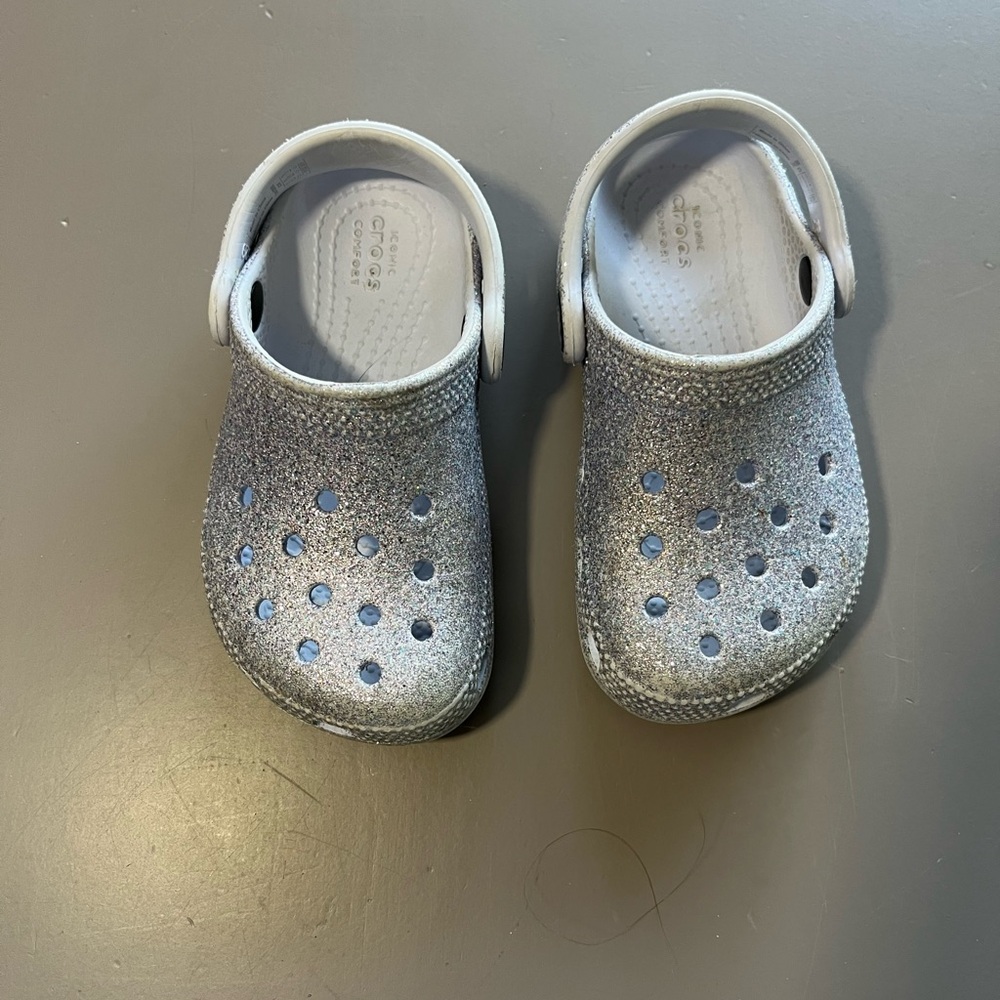 CROCS Silver Sandals with Shimmery Finish